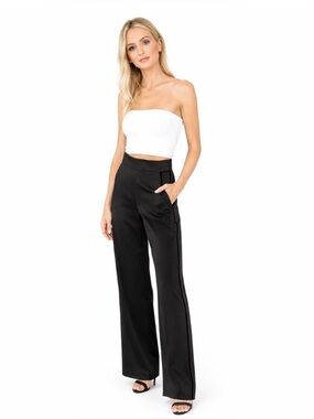 Aritzia High-Waist Wide-Leg Black Silk Pants